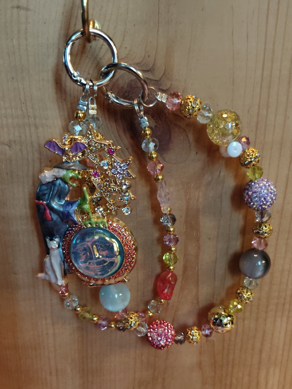 Colorful Beaded Charm Keychain Or Bag charm with Gold Accents - Multicolor
